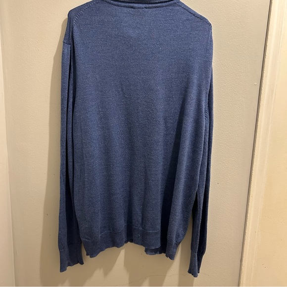 Jos. A. Bank Traveler Merino Wool Polo in Heather Blue, 3/4 Button up,rib cuff - Picture 4 of 5